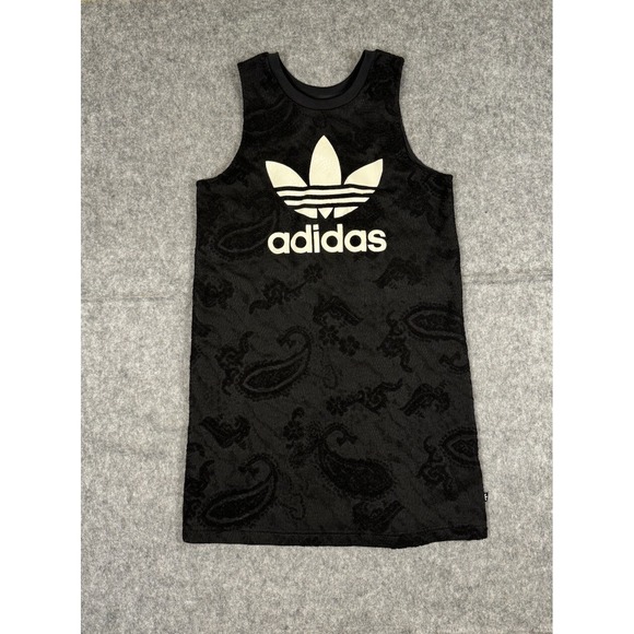 Adidas Dress Tank Womens S Black Bonded Sleeveless Lace Tonal Trefoil Logo - Picture 1 of 11